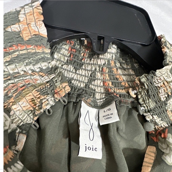 JOIE [ Large ]‎ Flutter Sleeve Floral Mock Neck Smocked Blouse Top Green - Picture 3 of 14